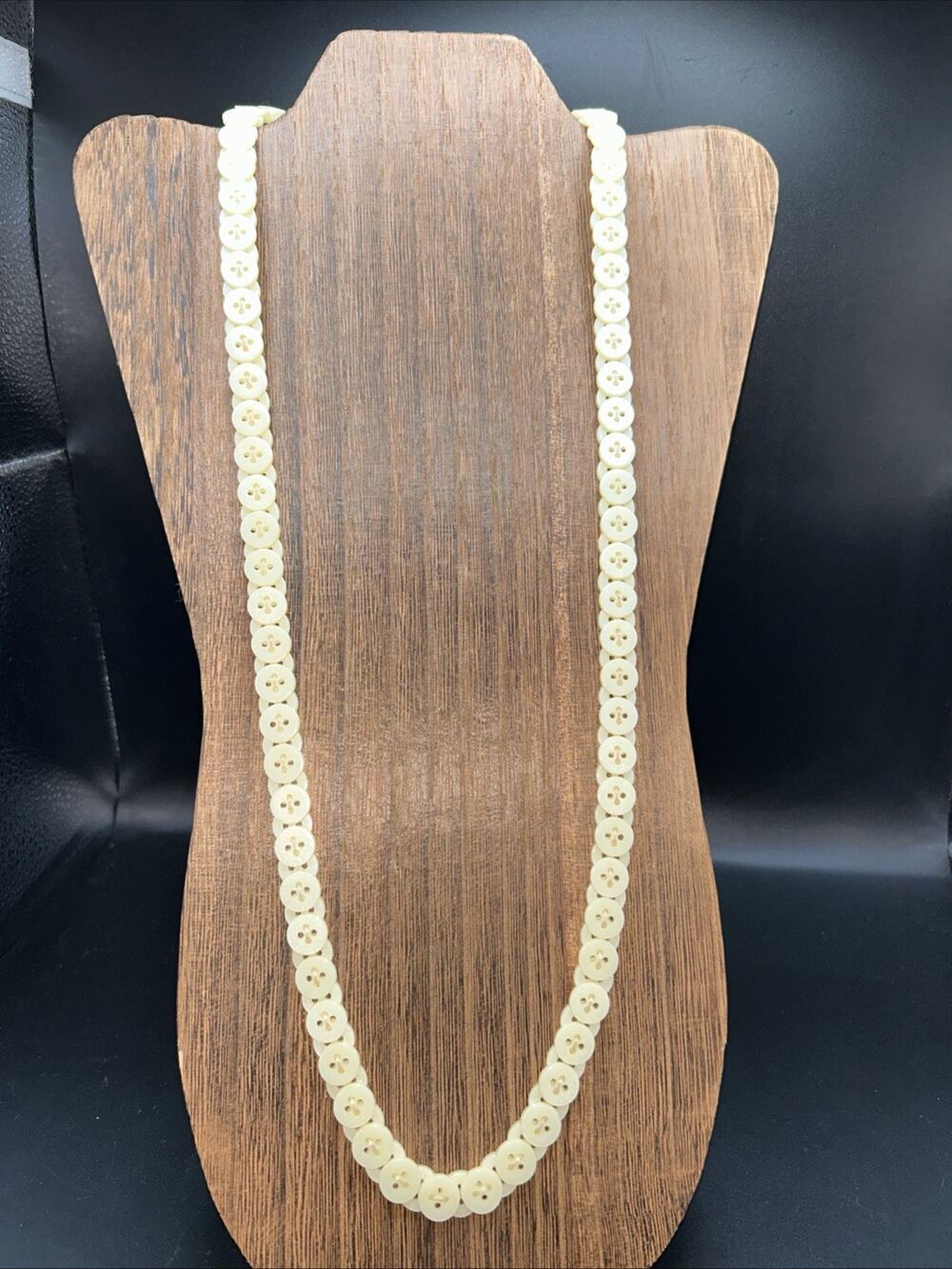 Vintage Jewelry 30” Long Button Necklace Artisan Cream Color